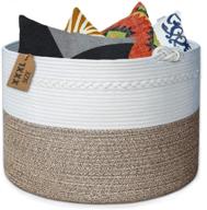 🧺 piper and olive large woven basket - stylish storage for blankets, toys, and more - xxxl 22" x 22" x 14" - cotton rope material logo