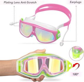 img 1 attached to Spinosaurus Kids Swim Goggles with Anti-Fog, UV Protection, No Leaking - Ideal for Ages 3-15 Years (Includes Case and Earplugs)