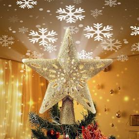 img 4 attached to 10-inch Christmas Star Tree Topper with LED Snowflake Projector Lights - Hollow Pentagram Design | Plug-In Xmas Tree Ornament for Indoor Office Decor | Holiday Tree Decoration for Christmas & New Year