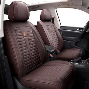 img 4 attached to Isen-CoverAuto Leather Car Seat Covers Automotive Vehicle Cushion Cover For SUV Pick-Up Truck Universal Fit Set For Auto Interior Accessories Full Set (Brown)