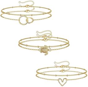 img 4 attached to 🐢 Stylish 6-Piece 14K Gold Filled Layered Turtle Chain Link Bracelet Set – Adjustable for Women and Girls