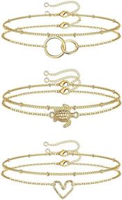 img 2 attached to 🐢 Stylish 6-Piece 14K Gold Filled Layered Turtle Chain Link Bracelet Set – Adjustable for Women and Girls