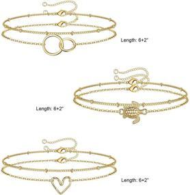 img 3 attached to 🐢 Stylish 6-Piece 14K Gold Filled Layered Turtle Chain Link Bracelet Set – Adjustable for Women and Girls