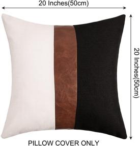 img 3 attached to 🖤 Merrycolor 20x20 Inch Square Throw Pillow Cover - Thick Black Linen Farmhouse Decorative Cushion Pillowcase with Color Block Design, Faux Leather Accents, and Ticking Stripe Pattern - Modern Sofa Couch Pillow Cover in Black Brown