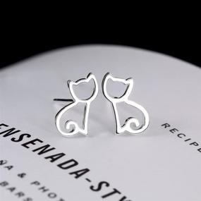 img 2 attached to 🐱 ERZA SCARLET S925 Sterling Silver Cat Stud Earrings for Women &amp; Girls - Hypoallergenic Hollow Out Kitty Stud Earrings for Girls & Women