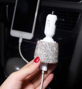 img 3 attached to 💎 Быстрая зарядка Двойной USB автомобильное зарядное устройство с ручной работы стразами кристалл декор - Блинг-блинг фиолетовые автомобильные аксессуары для iPhone, Android, iOS, USB и т.д.