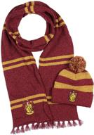 knit scarf &amp; pom beanie set for harry potter hogwarts houses logo