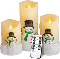 🕯️ yinuo candle christmas candle gifts: snowman led flameless candles with remote - perfect christmas decoration set of 3 - battery operated pillar candles with moving effect and flickering lights логотип