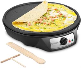 img 4 attached to iSiLER Electric Crepe Maker Griddle - Nonstick, 12 inches, Batter Spreader & Wooden Spatula - Precise Temperature Control for Roti, Tortilla, Eggs, BBQ