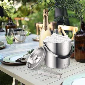 img 1 attached to 🍾 X-Chef Ice Bucket with Lid: Premium 304 Stainless Steel for Ultimate Chilling at Cocktail Bars or Parties - 3L Insulated Ice Bucket with Ice Tongs for Wine, Beer, or Champagne