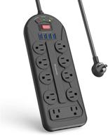 ⚡️ iecopower surge protector power strip: 10 ac outlets, 4 usb ports, overload protection, 1875w/15a, 3400 joules, 6ft extension cord - black logo