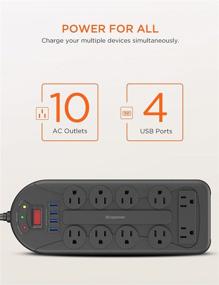 img 3 attached to ⚡️ IECOPOWER Surge Protector Power Strip: 10 AC Outlets, 4 USB Ports, Overload Protection, 1875W/15A, 3400 Joules, 6ft Extension Cord - Black