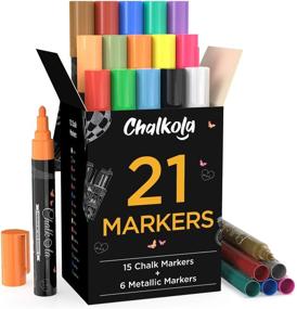 img 4 attached to 🎨 Chalkola Liquid Chalk Markers & Metallic Colors (Pack of 21) - Erasable Chalk Pens for Chalkboard, Blackboard, Window, Bistro, Car Glass, Board - Neon Paint Ink Chalkboard Markers 6mm Reversible Tip with Enhanced SEO