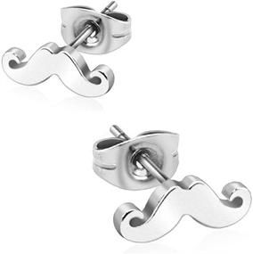 img 2 attached to 💎 High Polish Finish Sterling Silver Mustache Stud Earrings, Rhodium Plated - Push Back Design