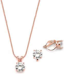 img 3 attached to 💎 Mariell 14K Rose Gold Cubic Zirconia Jewelry Set - 2 Carat Round Pendant with Matching Clip-On Earrings