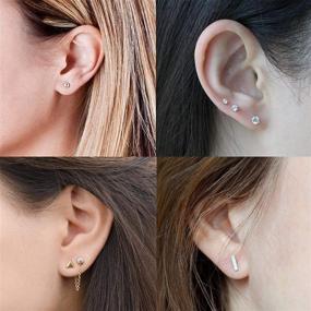 img 1 attached to 👂 Hypoallergenic Sterling Silver Stud Earrings Set - 4 Pairs of Small Silver Ball, Triangle, Round CZ and Bar Earrings, Cartilage and 14K Studs in 3mm2 & 5mm2 Sizes