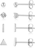 👂 hypoallergenic sterling silver stud earrings set - 4 pairs of small silver ball, triangle, round cz and bar earrings, cartilage and 14k studs in 3mm2 & 5mm2 sizes logo