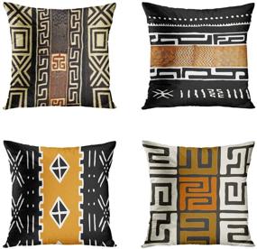 img 4 attached to Rouihot Set of 4 Throw Pillow Cover: African Tribal Mud Cloth Inspired Earth Colors for Geometric Home Decor on Sofa Bed Couch