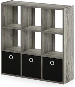 img 1 attached to 📦 Furinno 13207GY/BK Simplistic 9-Cube Organizer with Bins: French Oak Grey/Black - Stylish and Functional Storage Solution for Home or Office