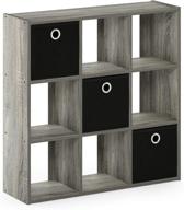 📦 furinno 13207gy/bk simplistic 9-cube organizer with bins: french oak grey/black - stylish and functional storage solution for home or office logo