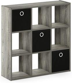 img 4 attached to 📦 Furinno 13207GY/BK Simplistic 9-Cube Organizer with Bins: French Oak Grey/Black - Stylish and Functional Storage Solution for Home or Office