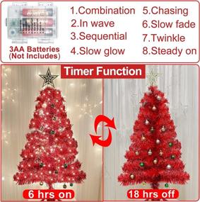 img 2 attached to 🎄 3-Foot Battery Operated Artificial Christmas Tree with Timer, DIY 50 Warm Lights, 30 Ball Ornaments, Star, 8 Modes, Pencil Full Tree Holiday Xmas Decoration for Table, Indoor Home Party (Red)