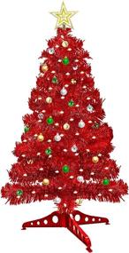 img 4 attached to 🎄 3-Foot Battery Operated Artificial Christmas Tree with Timer, DIY 50 Warm Lights, 30 Ball Ornaments, Star, 8 Modes, Pencil Full Tree Holiday Xmas Decoration for Table, Indoor Home Party (Red)