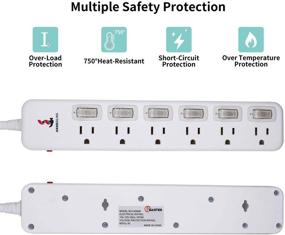 img 3 attached to 🔌 Вилка высокого качества с защитой от скачков напряжения и удлинительным кабелем, независимыми переключателями, сертифицирована SGS - белый, 6-футовый прямой провод 14AWG.