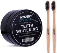azdent активированный уголь для отбеливания зубов в порошке и натуральная зубная паста с 2 зубными щетками из бамбука для отбеливания зубов взрослых логотип
