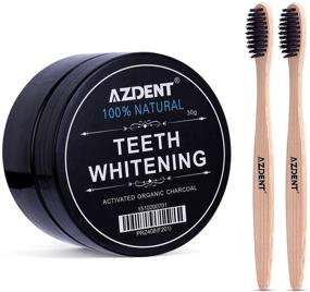img 4 attached to AZDENT Активированный уголь для отбеливания зубов в порошке и натуральная зубная паста с 2 зубными щетками из бамбука для отбеливания зубов взрослых
