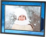 🖼️ blue stained glass picture frame with easel back - 4x6 photo display for home decor, graduation gift - horizontal or vertical orientation - ideal for women or men, family vacation pic - item 324-46hv логотип