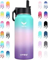 🌈 vmini 32 oz water bottle - gradient mint, pink, purple - wide mouth vacuum insulated 18/8 stainless steel with new wide handle straw lid logo