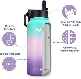 img 3 attached to 🌈 Vmini 32 oz Water Bottle - Gradient Mint, Pink, Purple - Wide Mouth Vacuum Insulated 18/8 Stainless Steel with New Wide Handle Straw Lid