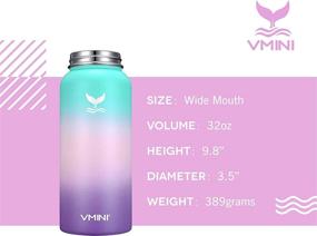 img 1 attached to 🌈 Vmini 32 oz Water Bottle - Gradient Mint, Pink, Purple - Wide Mouth Vacuum Insulated 18/8 Stainless Steel with New Wide Handle Straw Lid