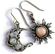 boho opal sun and moon drop dangle earrings moonstone natural stone hook bohemian celestial jewelry for women girls antique silver logo