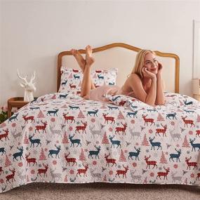 img 2 attached to 🎄 Ferdilan Christmas Bedspread Queen Size - Reindeer & Pinetree Design, Reversible Xmas Quilt Set with Snowflakes & Red Buffalo Plaid - Includes 2 Shams - All-Season Cozy Bedding Set