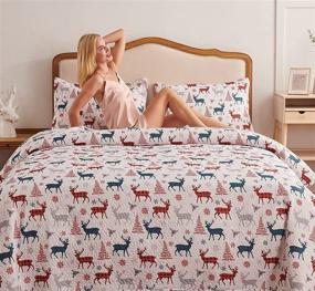 img 3 attached to 🎄 Ferdilan Christmas Bedspread Queen Size - Reindeer & Pinetree Design, Reversible Xmas Quilt Set with Snowflakes & Red Buffalo Plaid - Includes 2 Shams - All-Season Cozy Bedding Set