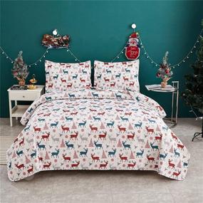 img 4 attached to 🎄 Ferdilan Christmas Bedspread Queen Size - Reindeer & Pinetree Design, Reversible Xmas Quilt Set with Snowflakes & Red Buffalo Plaid - Includes 2 Shams - All-Season Cozy Bedding Set
