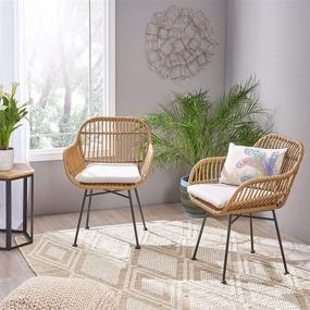 img 3 attached to 🪑 Set of 2 Christopher Knight Home Rodney Woven Faux Rattan Chairs with Cushions, Light Brown and Beige Finish - Indoor Furniture