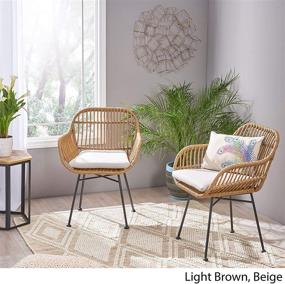 img 2 attached to 🪑 Set of 2 Christopher Knight Home Rodney Woven Faux Rattan Chairs with Cushions, Light Brown and Beige Finish - Indoor Furniture