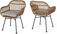 🪑 set of 2 christopher knight home rodney woven faux rattan chairs with cushions, light brown and beige finish - indoor furniture логотип