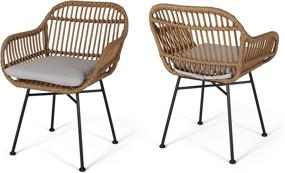 img 4 attached to 🪑 Set of 2 Christopher Knight Home Rodney Woven Faux Rattan Chairs with Cushions, Light Brown and Beige Finish - Indoor Furniture