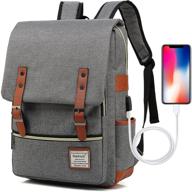 🎒 ugrace vintage laptop backpack with usb charging port, elegant water-resistant travel backpack, casual daypack for men and women, fits up to 15.6-inch laptop, grey logo