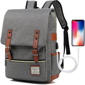 img 4 attached to 🎒 UGRACE Vintage Laptop Backpack with USB Charging Port, Elegant Water-Resistant Travel Backpack, Casual Daypack for Men and Women, Fits up to 15.6-Inch Laptop, Grey