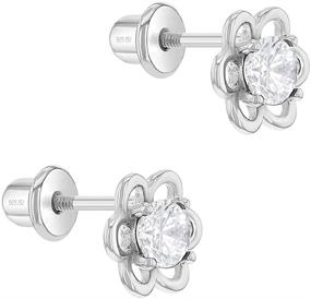 img 3 attached to 🌸 925 Sterling Silver Open Flower Stud Earrings with Cubic Zirconia for Girls and Toddlers - Floral Earring Set for Young Girls & Pre Teens, CZ Screw Back Earrings for Nature Lovers - Purple Flower CZ Earrings