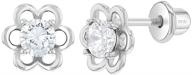 🌸 925 sterling silver open flower stud earrings with cubic zirconia for girls and toddlers - floral earring set for young girls & pre teens, cz screw back earrings for nature lovers - purple flower cz earrings logo