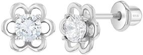 img 4 attached to 🌸 925 Sterling Silver Open Flower Stud Earrings with Cubic Zirconia for Girls and Toddlers - Floral Earring Set for Young Girls & Pre Teens, CZ Screw Back Earrings for Nature Lovers - Purple Flower CZ Earrings