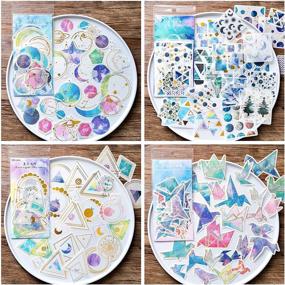 img 4 attached to 🌌 240 PCS Galaxy Washi Stickers Set with Watercolor and Gold Foil – Perfect for Scrapbooking, Kids' DIY Arts and Crafts, Albums, Bullet Journaling, Junk Journals, Planners, Calendars, and Notebooks