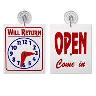 🕰️ versatile double sided 'will return' clock and 'open come in' sign with adjustable clock hands & suction cup – 1 unit logo
