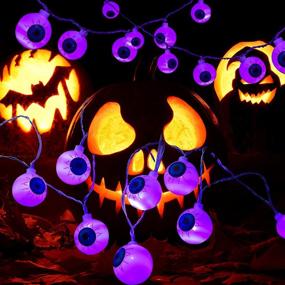 img 1 attached to 👀 Halloween Purple Eyeball String Lights with Remote Control - 30 LED Battery Powered Decorative Lights, 16.4 FT 8 Modes Twinkle Lights for Outdoor and Indoor Halloween Party Home Decorations